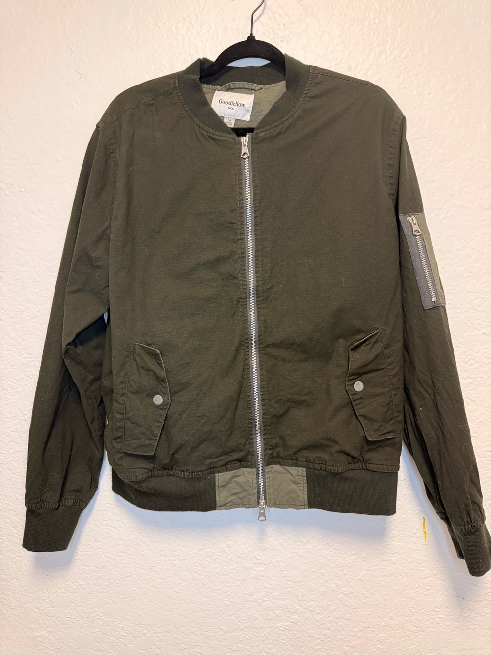 Goodfellow & Co Olive Bomber Jacket with Zip Pocket Detail